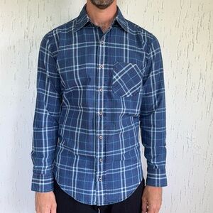 American Apparel Men’s Plaid Button Down Shirt XS Blue